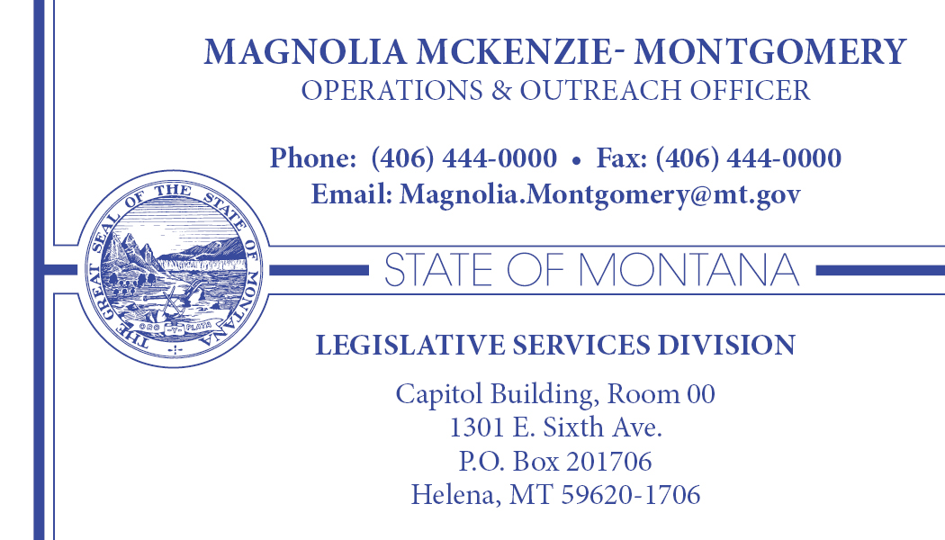 Business Card Template Montana Legislative Services Division Option 3 Front