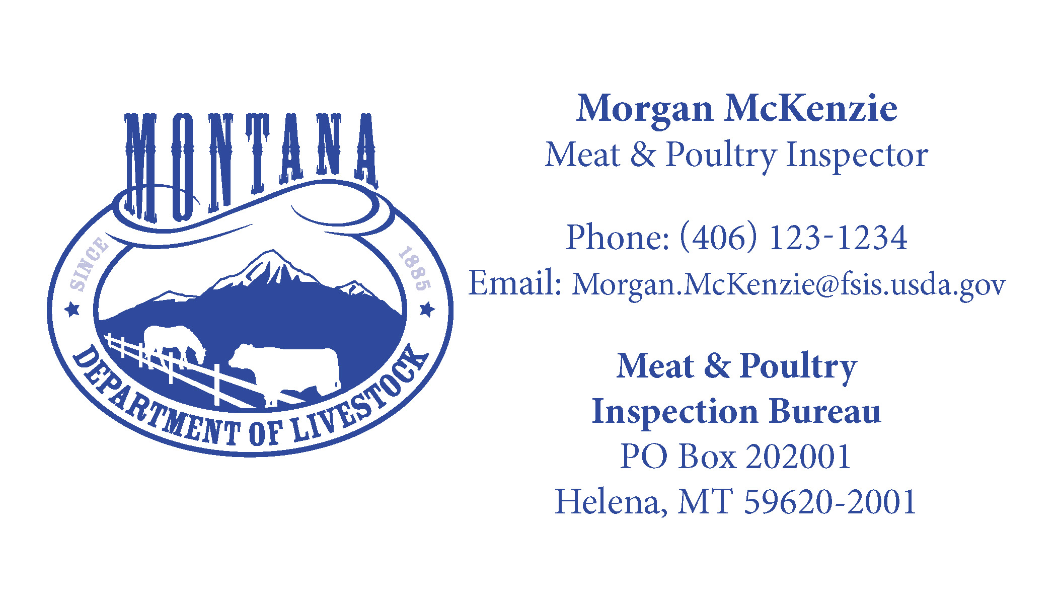 Business Card Template Montana Department of Livestock Meat and Poultry Option 2 Front