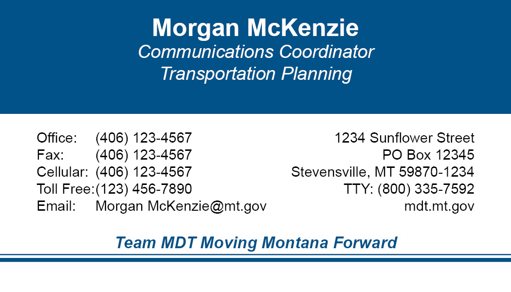 Business Card Template Montana Department Transportation Option 1 Front