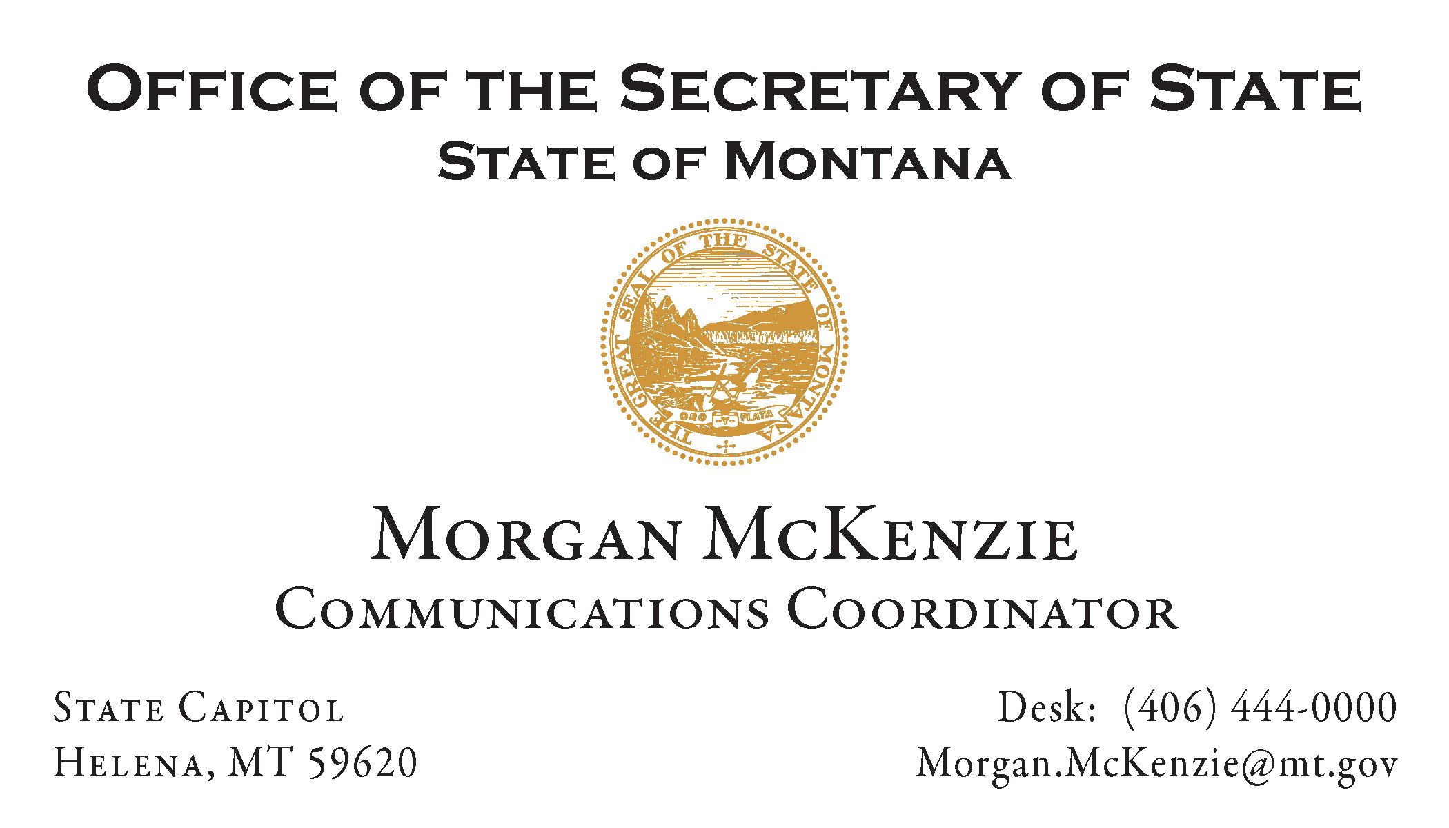 Business Card Template Montana Secretary of State Option 1 Front