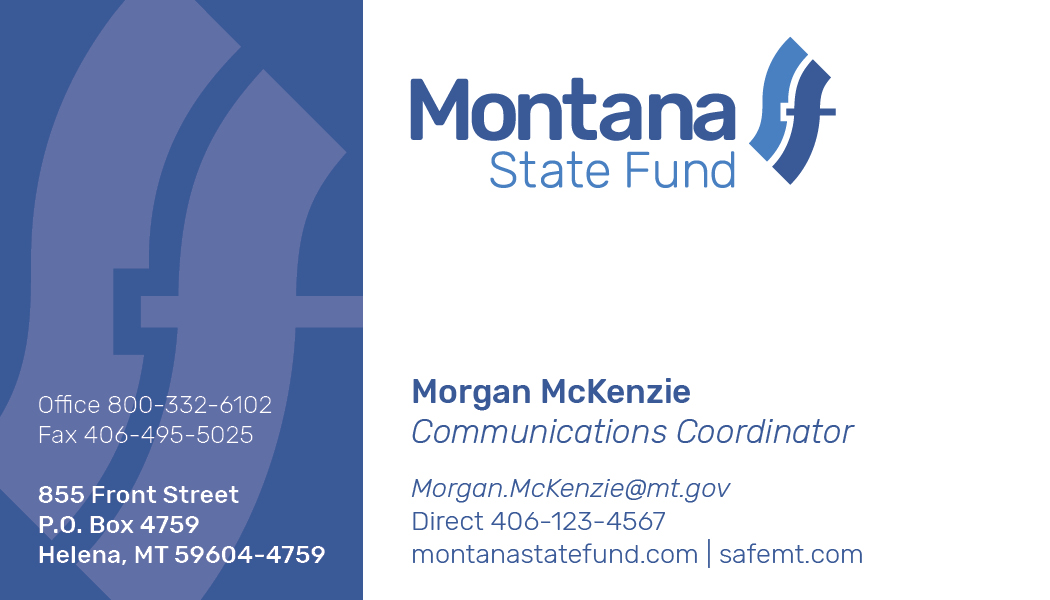 Business Card Template Montana State Fund Option 1 Front
